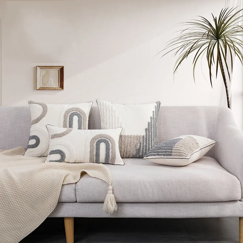 

New Moroccan Boho Loop Velvet Pillowcase Grey Beige Pillowslip Home Decoration Dimond Tufted for Sofa Bed Chair Cushion Cover