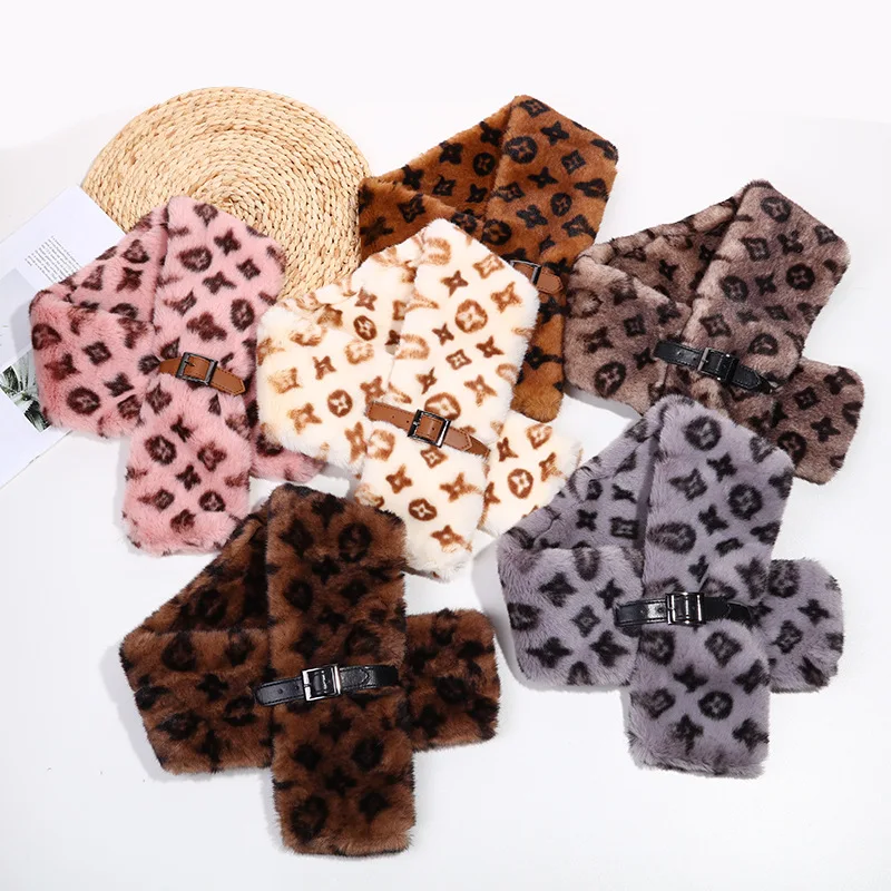 Новый женский плюшевый шарф-снуд с принтом кролика зимний модный теплый кожаный