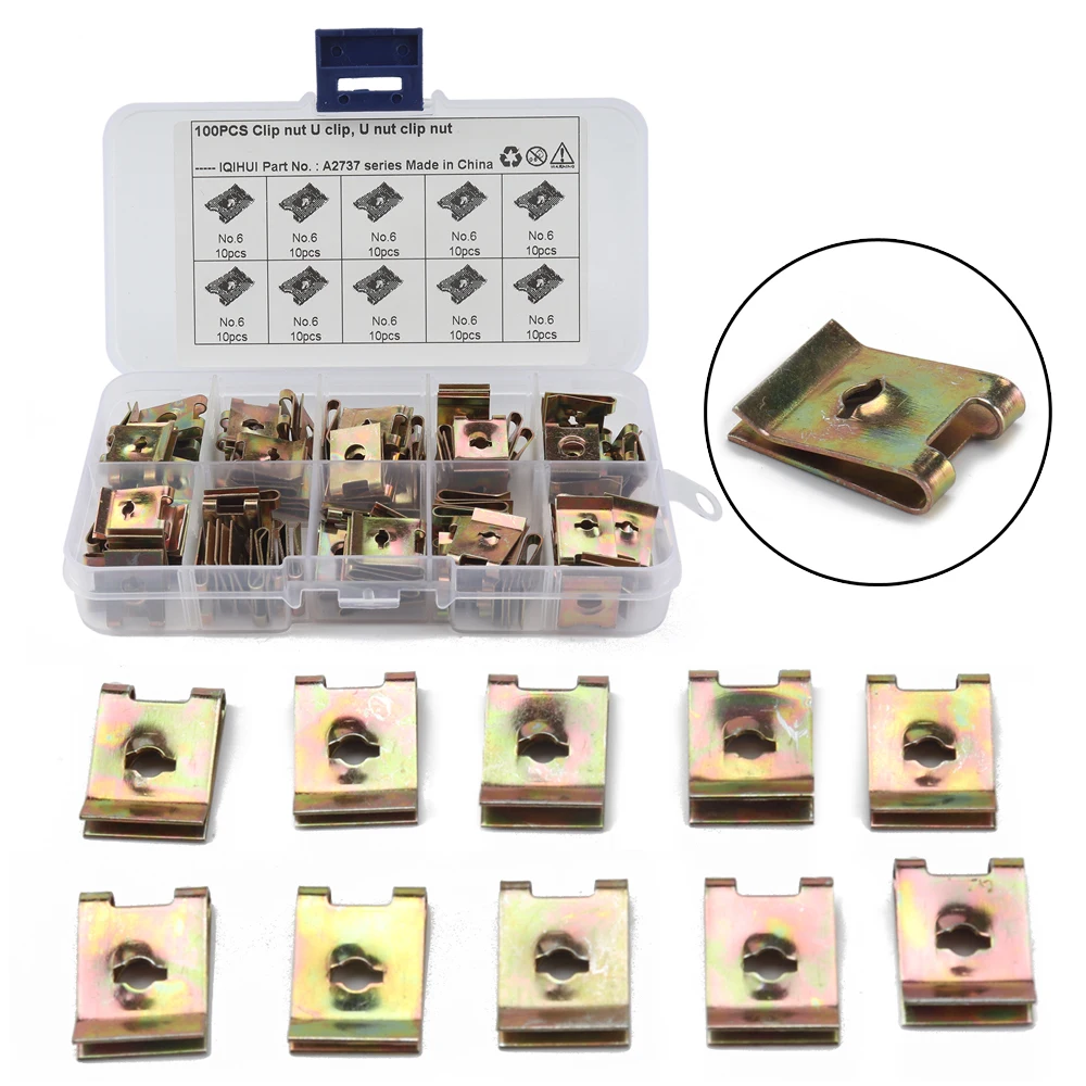100 шт. цветной цинковый U образный зажим винтовая гайка № 6 автомобильный для
