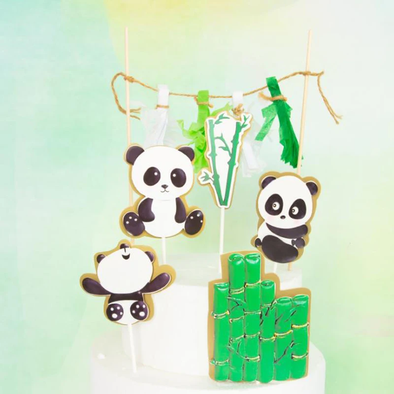 5 шт./компл. животные панда бамбука листик для торта капкейка-украшения детское