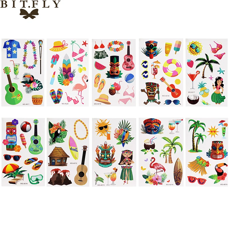 

1pc 120X76mm Tropical Hawaiian Party Summer Aloha Tattoo Stickers Flamingo Temporary Tattoos Hawaii Luau Wedding Decor