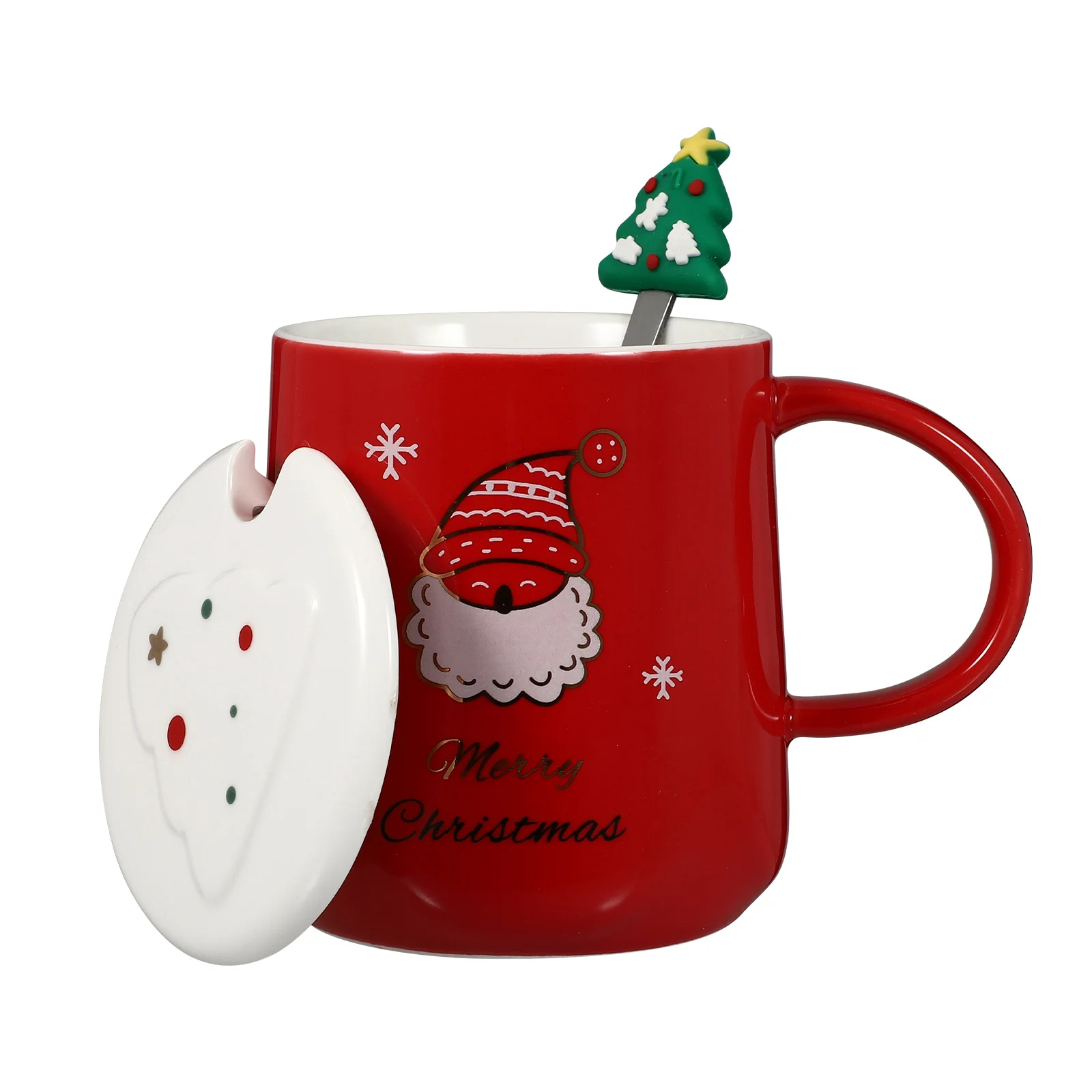 

1Pc Christmas Party Water Mug 500ml Ceramic Water Cup Cartoon Coffee Cup with Lid Spoon