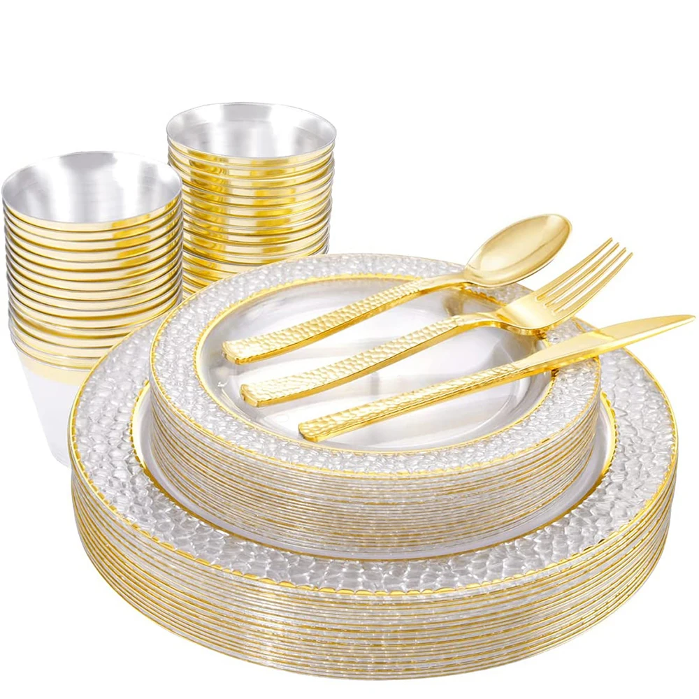 60 штук одноразовых столовых приборов прозрачный золотой пластиковый поднос с