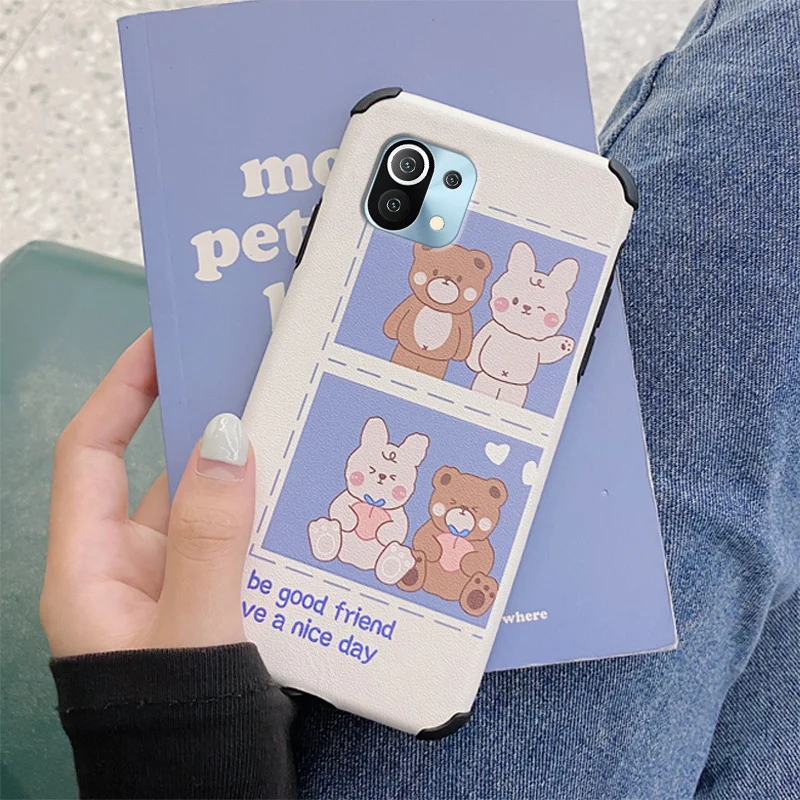 

Little Bear Bunny Case For Xiaomi Mi 11 11lite 11Ultra 11i 10T 10TPro 10TLite 10 10S lite Pro Poco F2 X2 F3 pro Lambskin Cov