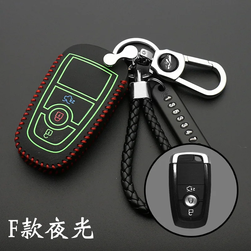 

Luminous leather Key Case Cover For Ford EcoSport 2018- Keyless Fob Shell Skin Keyring Key Chain Holder Protector