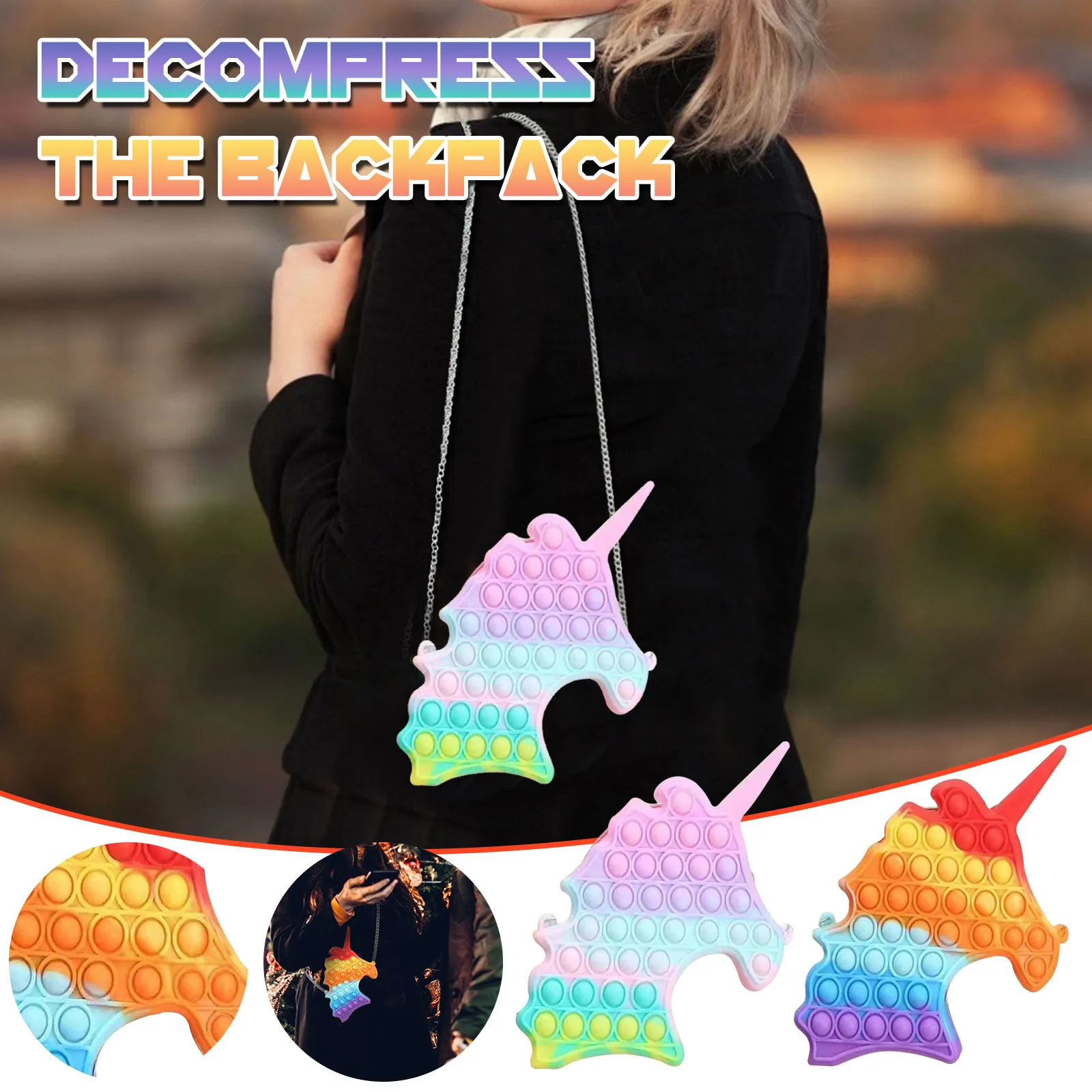 

Fidget Toys Bag Finger Press Bubble Rainbow Color Children's Decompression Toy Portable Squishy Stress Reliever Toys Bags