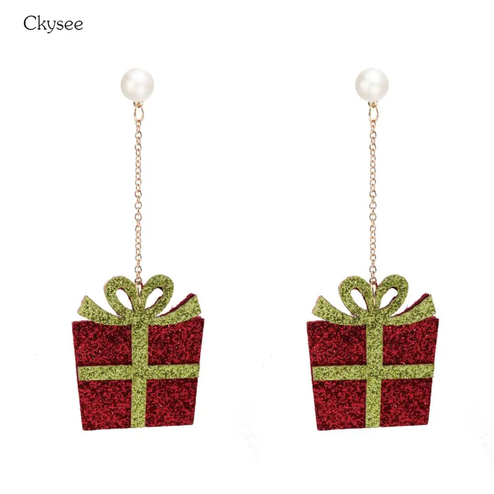 Christmas box Новинка, женские серьги-гвоздики, тканевые квадратные корейские серьги для девочек, рождественский подарок, модные серьги-гвоздики, свадебные аксессуары - Окраска металла: Christmas box