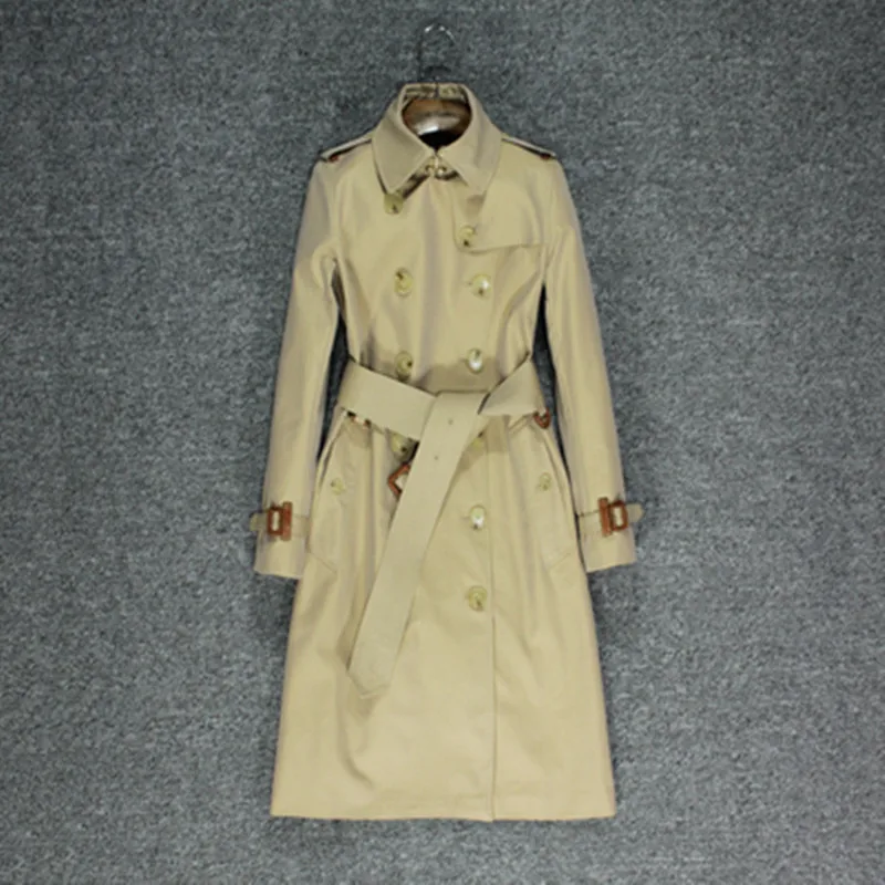 Женская ветровка до колен тонкая черная в британском стиле средней длины весна