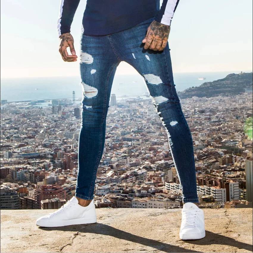 Pantalon джинсы Homme облегающие брюки ковбойский стиль колен с дырками и потертостями джинсы Calca Motociclista узкие белые джинсы мужские