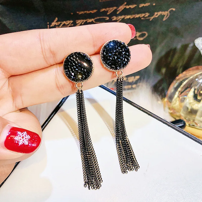 

Серьги-подвески женские из серебра 925 пробы, с черными кристаллами