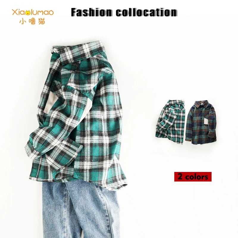 

Green Kids Boys Shirts Spring Long Sleeve Plaid teenager Shirts For Boys Cotton Fashion Brand Baby boy Tops Children Shirt