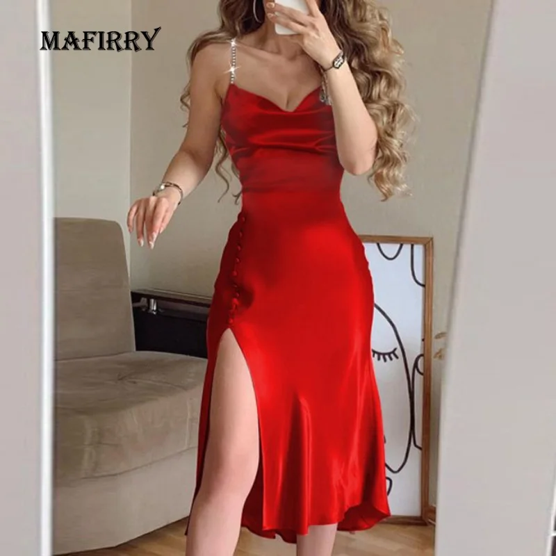 

Женское платье с разрезом, летнее однотонное облегающее платье с V-образным вырезом, без рукавов, с высокой талией