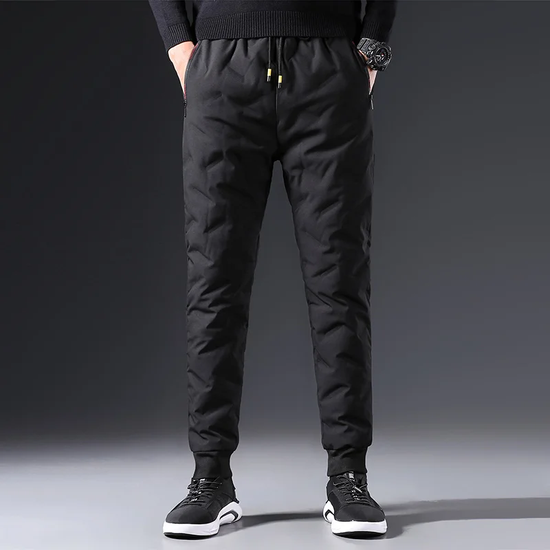 Мужские однотонные пуховые брюки зимние комбинезоны для мужчин модные теплые