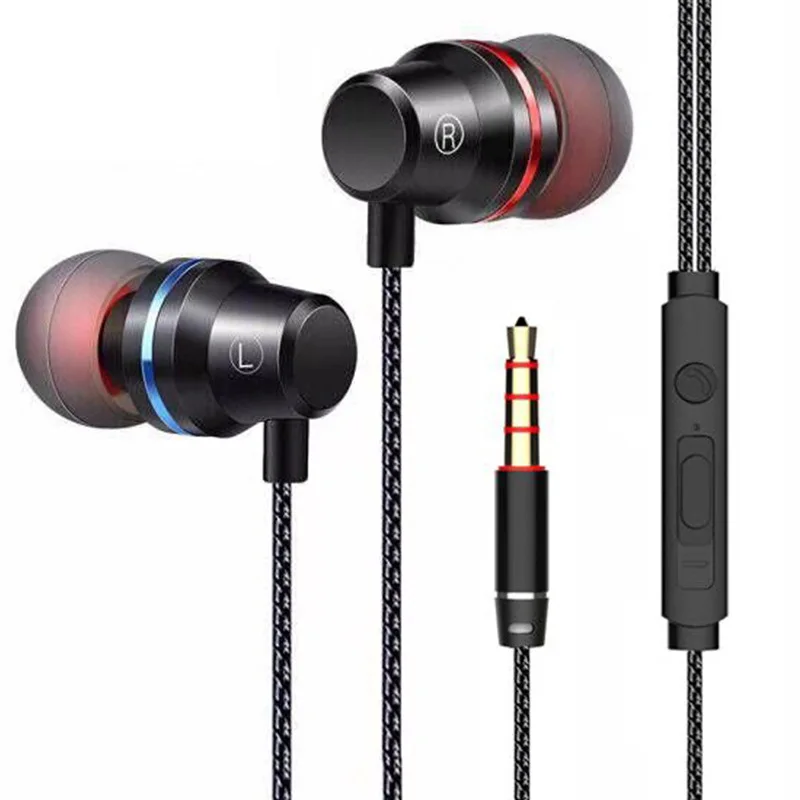 Новые наушники мобильного компьютера MP3 универсальные металлические сабвуферные наушники со связью проводным красным и синим кругом в ушной для Android IOS.