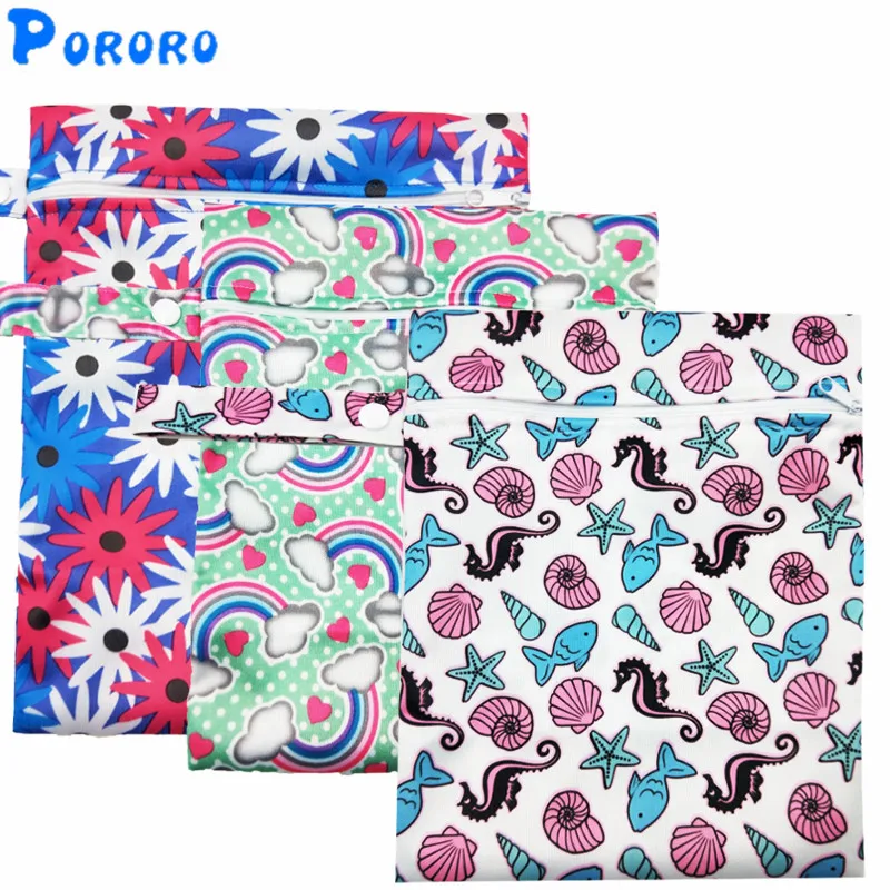 Printed Pocket Wet Bag Waterproof Reusable Nappy Bags PUL Travel Baby Nappy Mini Size Wet Dry Bags Wetbags 25x20cm Wholesale