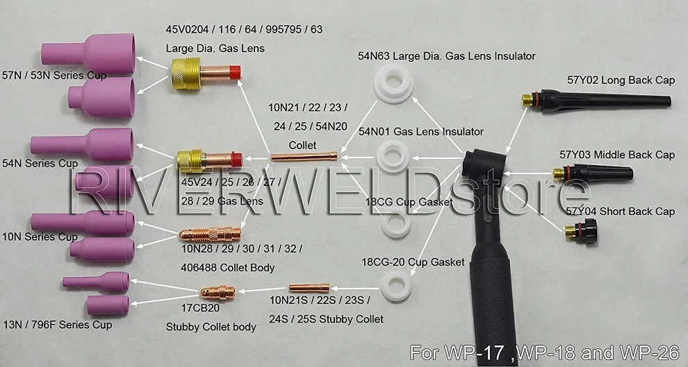 Алюминиевые сопла для дуговой сварки 10N50L #4 1/4 (D6 5 х76 мм) с отверстием подходит SR PTA