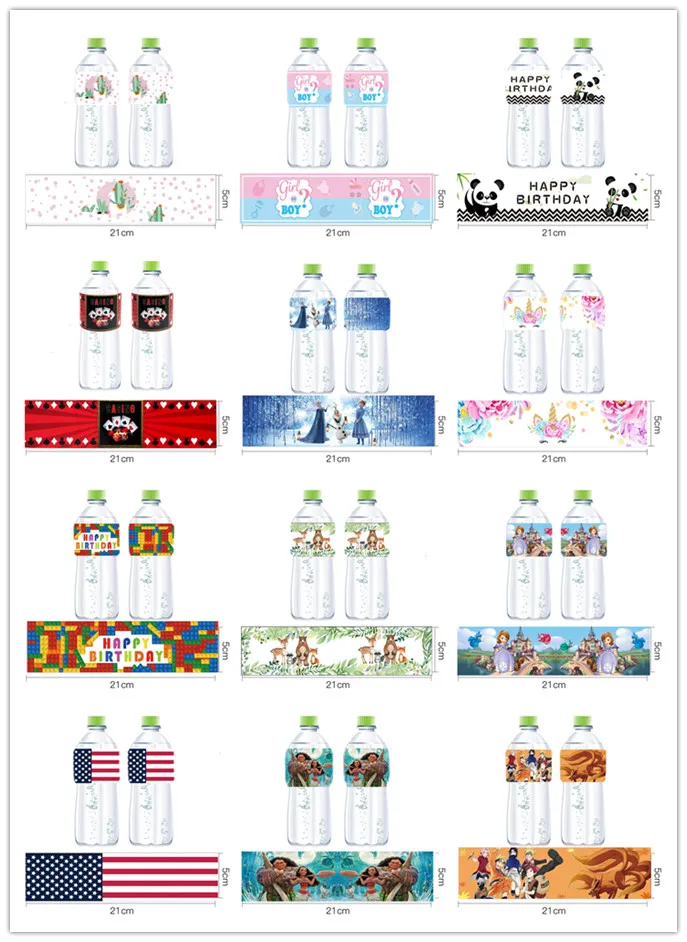 

12pcs/lot Baby Shower Bottle Stickers Cartoon Anime Characters Princess Theme Birthday Party Mineral Water Bottle Label Stickers