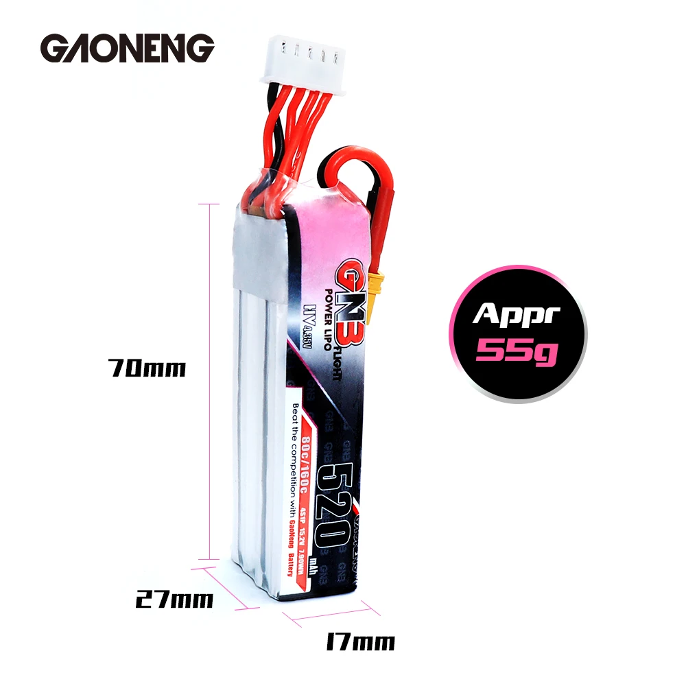 4 шт. Gaoneng GNB 520 мАч 4S 15 2 в 80C/160C HV Lipo аккумулятор с XT30 для Beta85X Whoop Micro FPV Racing Cine BetaFPV