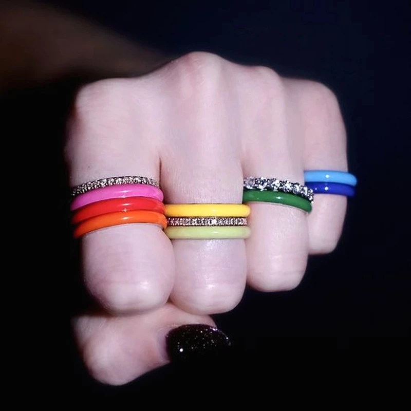 2023 Summer New Fashion 7Neon Enamel Colorful Fluorescent Stacking Band Finger Ring For Women Girl Charm Party Jewelry Wholesale