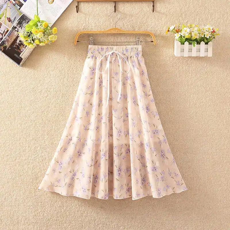 

Chiffon Skirt women's 2021 summer new Korean versatile high waist A-line small Chinese medium length skirt