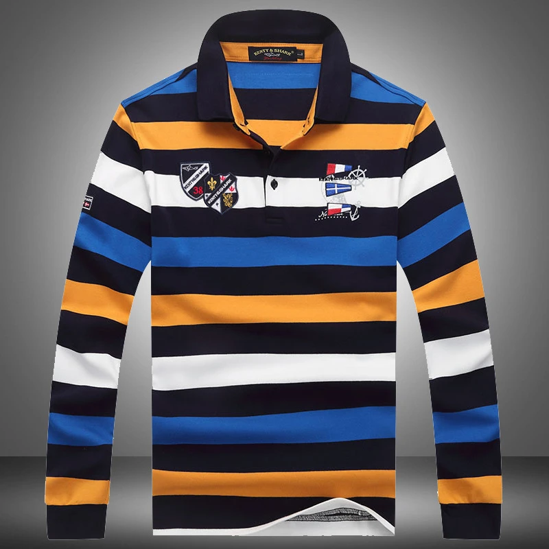 

Hot High Quality Casual Long Sleeve Business Men's Striped Cotton Autumn Fashion Shark Brand Polo Shirt Male Lapel Top Clothes