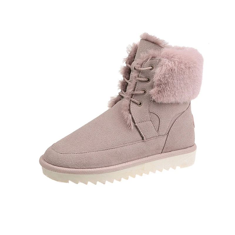 

LEOSOXS Winter Women Boots Fur Warm Platform Flat Ankle Boots Short Plush Snow Boots Women Casual Fashion 2020 Lace-Up Shoes