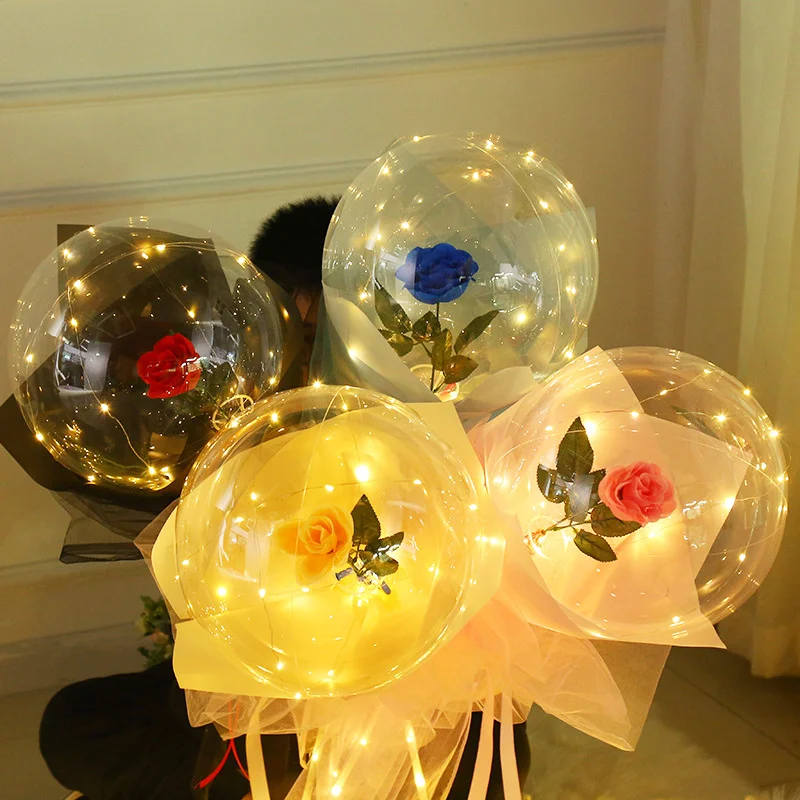 

Exquisite LED Rose Flower Balloon Set Luminous Bouquet Transparent Bobo Ball Balloon Valentine's Day Wedding Party Decoration