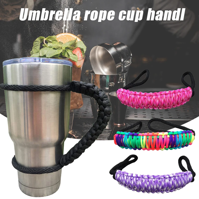 

Hot Selling Carabiner Rope Wide Mouth Bottle Mug Hand Braided Handle Strap Woven for Camping 20/30 oz