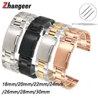Ремешок из нержавеющей стали для часов, металлический браслет с плоским интерфейсом, плоский, серебристыйрозовое золото, 18 мм 20 мм 22 мм 24 мм 26 мм 28 мм 30 мм