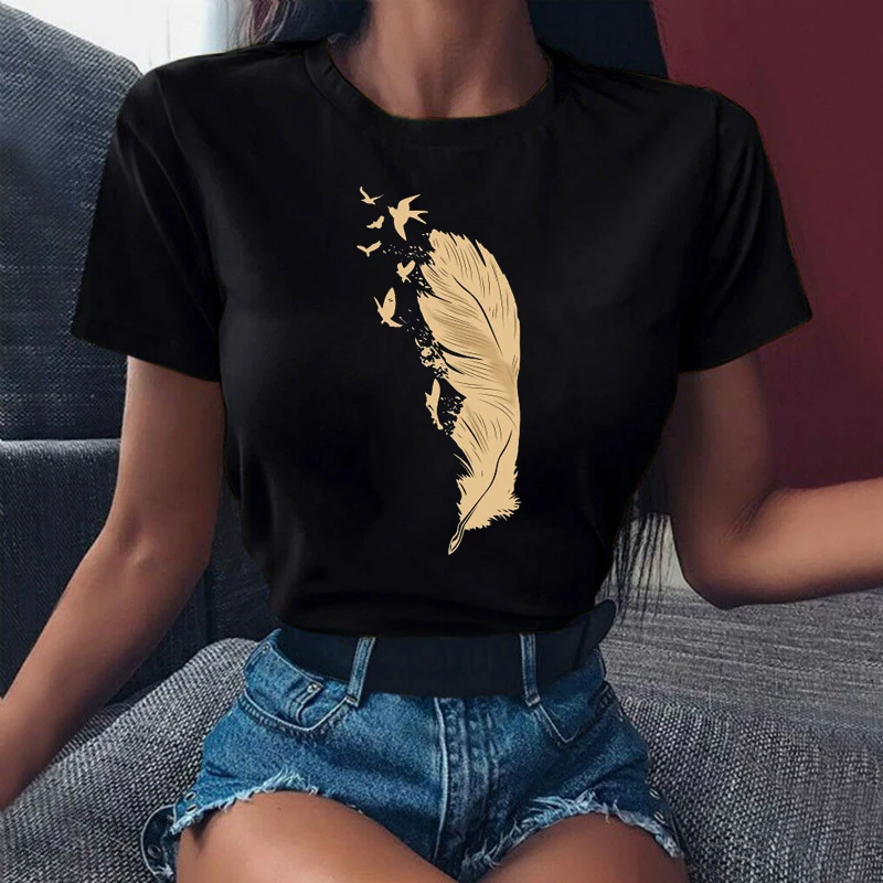 Женские футболки Maycaur с милым мультяшным принтом перьев модная трендовая