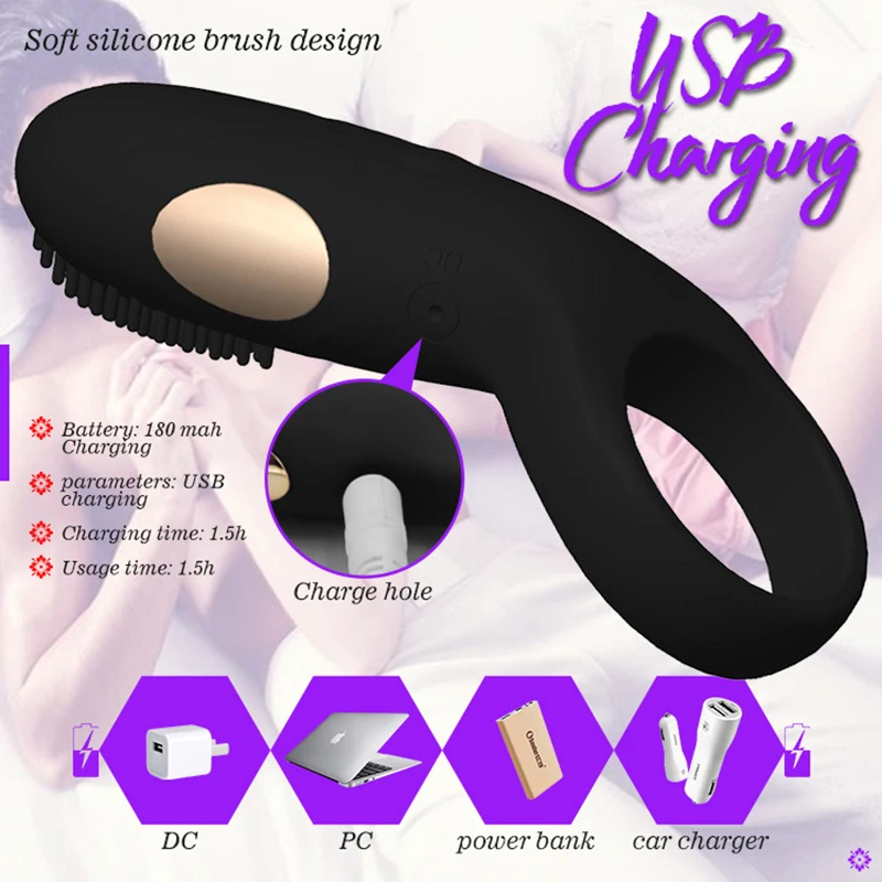 

Rechargeable 12 Speed Vibrating Cock Delay Rings Massager-Your Best Choice-Women Clitoris Stimulator Dual Pleasure for Him & Her