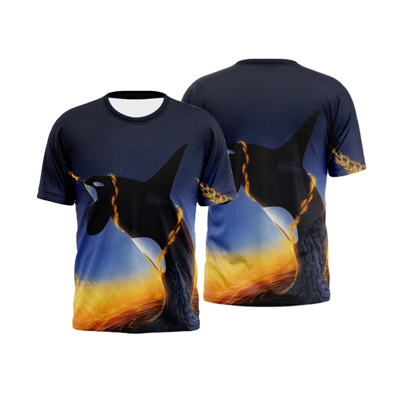 

Летняя футболка для мужчин и женщин, модная повседневная футболка с коротким рукавом и 3D принтом морской серии, детский топ с круглым вырезо...