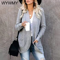 wywmy autumn women cardigan sweater 2021 long sleeve curved placket open stitch oversized sweater jackets female knitted coats