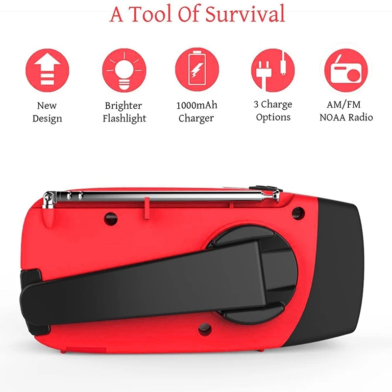 Solar Radio Emergency AM/FM/WB Weather Hand Crank With 3 LED Flashlight 1000 Mah As A Phone Power Bank |