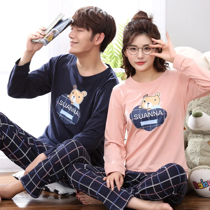 Одинаковый пижамный комплект для пары Хлопковая пижама с длинными рукавами
