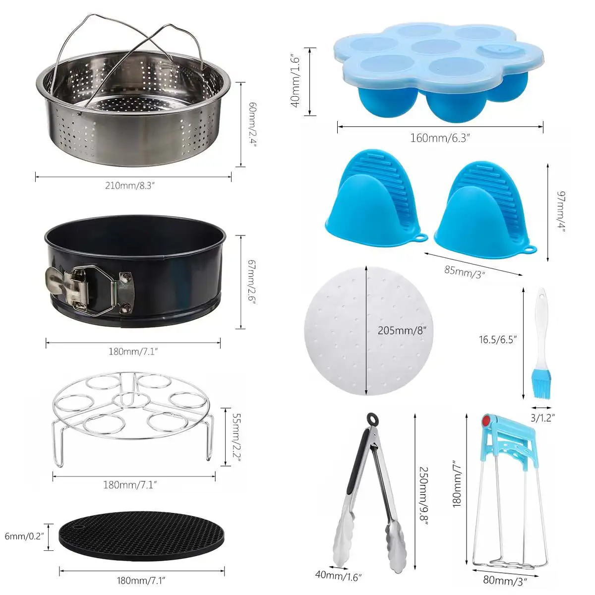 

10Pcs Instant Pressure Cooker Accessories Steamer Stainless Steel Springform Pan Brush Steam Egg Cake Kitchen Cooking Tools