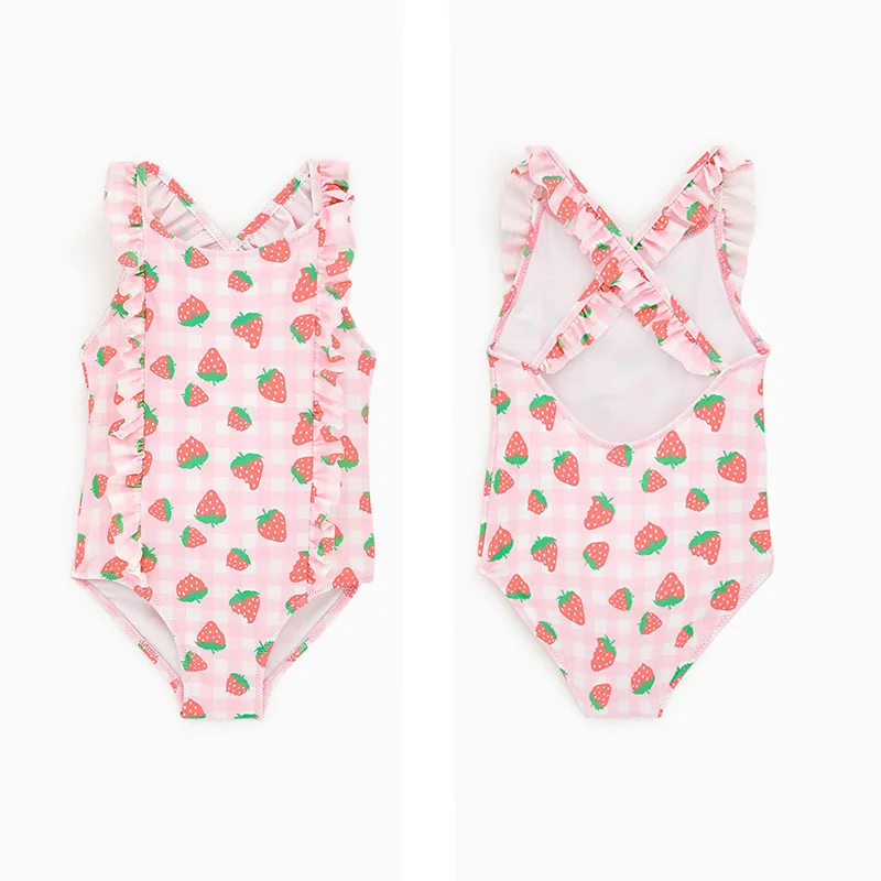 Sweet Baby Swimwear Girls Strawberry Ruffles One Piece Swimsuit Cross Back Bathing Suit for Toddler | Спорт и развлечения