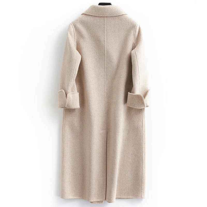 Autumn Winter Wool Coat Women Double Breasted Coats Female Alpaca Long Jackets Sided Woolen Spring Pink Overcoat LWL1314 | Женская