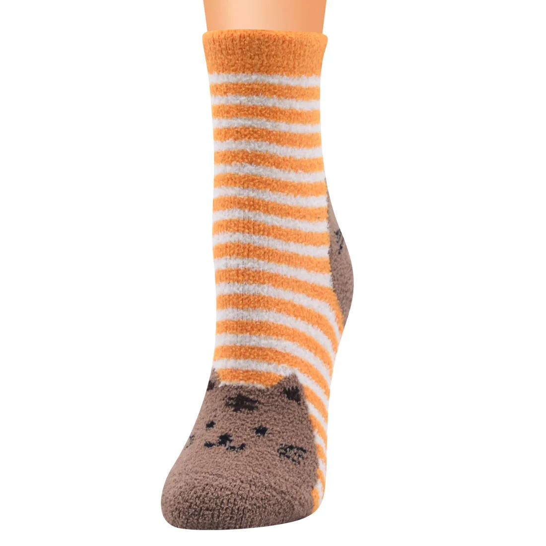 Middle Tube Over Ankle Cute Cartton Pattern Cat Print Women Velvet Socks