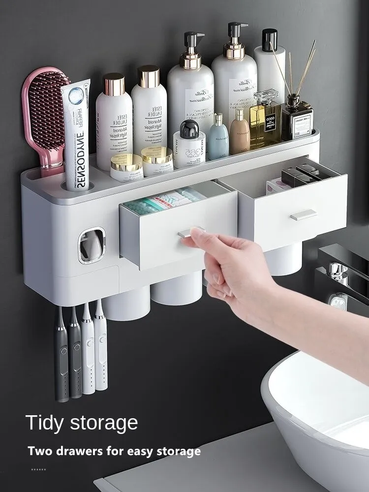 automatic toothpaste dispenser wall mount dust proof toothbrush holder wall mount storage rack bathroom accessories set squeezer free global shipping