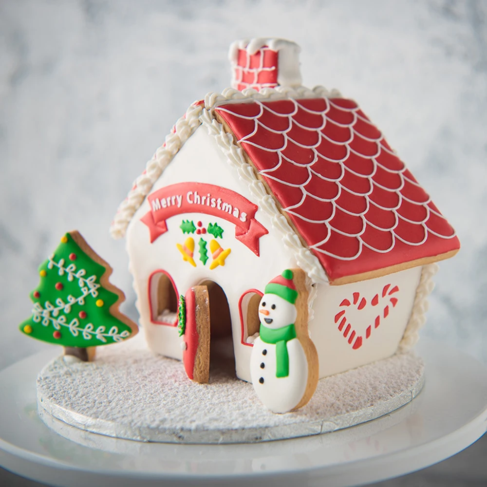 8 шт пластиковые 3D формочки для печенья, набор, Рождественский пряничный домик, форма для помадки, сделай сам, форма для печенья, для выпечки, торта, инструмент для печенья