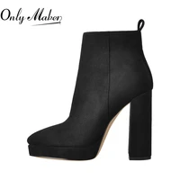 onlymaker spring women black concise ankle boots pointed toe side zipper low platform high heels mature daily casual booties