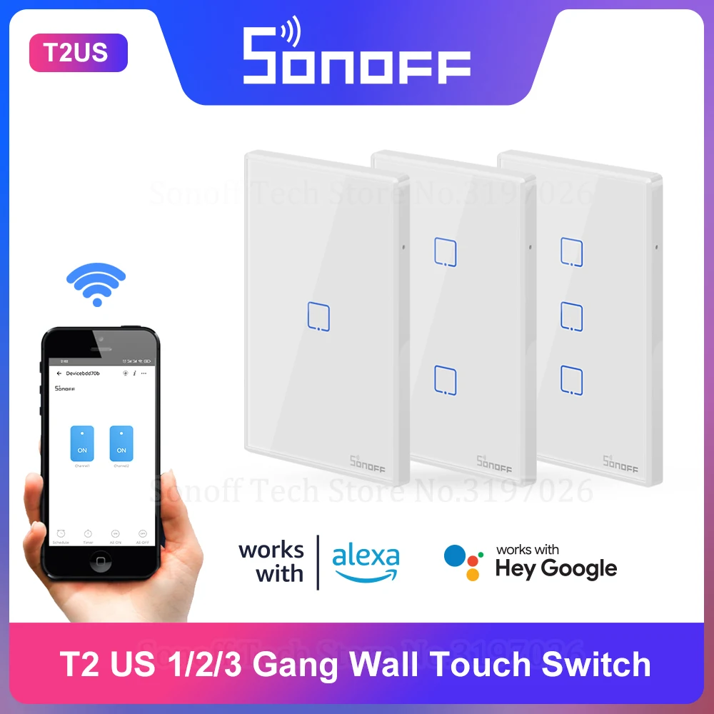 Itead Sonoff Новый T2US 1/2/3 Gang 433 МГц настенный сенсорный выключатель RF дистанционное
