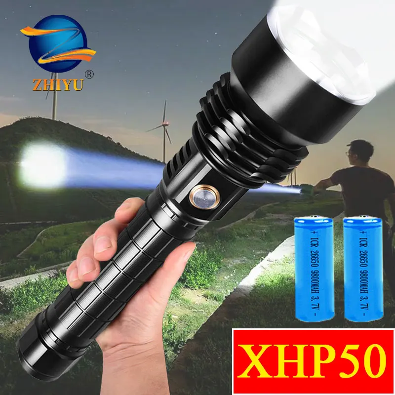 Мощный светодиодный фонарик ZHIYU 26650 XHP50 Ультраяркий фонарь с фиксированным