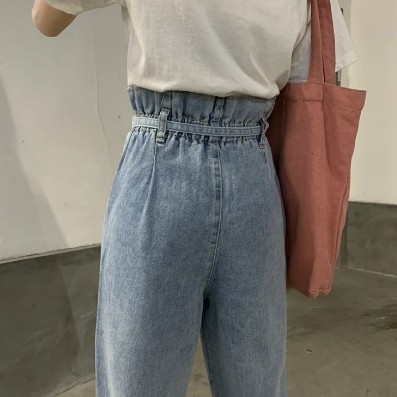 

Jeans Women Drawstring Loose Denim Wide Leg Trousers Chic Elegant Womens Casual Ruffle Plus Size 3XL Oversize Korean Style Slim