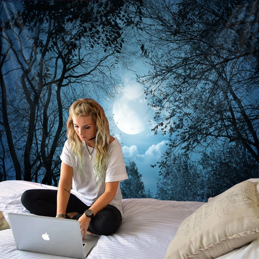 

Horror Night Sky Forest Tapestry Woods Halloween Horror Scene Wall Cloth Wall Decoration Wall Cloth Curtain Wall Cloth
