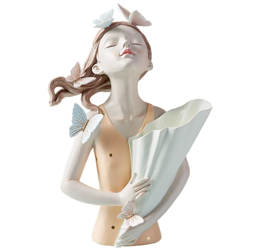 

BOUSSAC Butterfly Girl Resin Sculpture Character Vase Modern Home Living Room Bedroom Countertop Vase Gift Nordic Decor Home