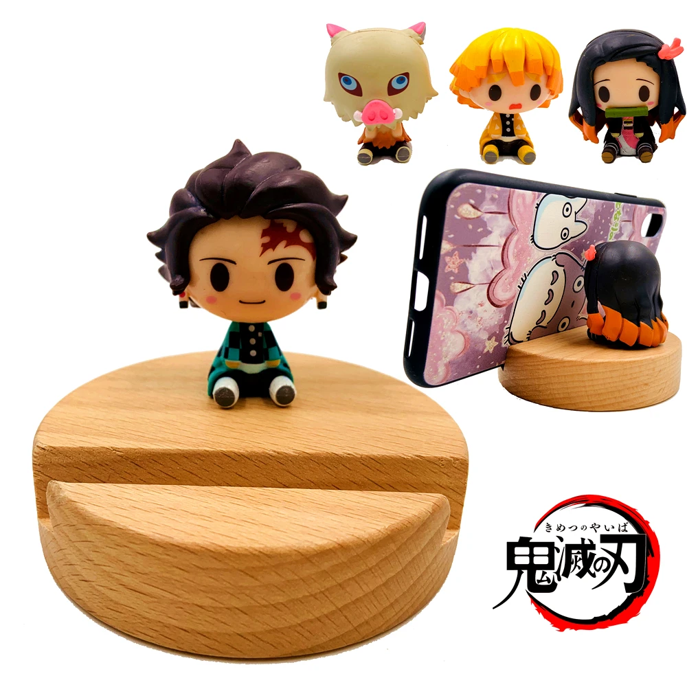 Universal Unique Wooden Demon Slayer Cellphone Holder Stand Bracket For Smart Phones Portable Lazy Support Phone Dock Tablets