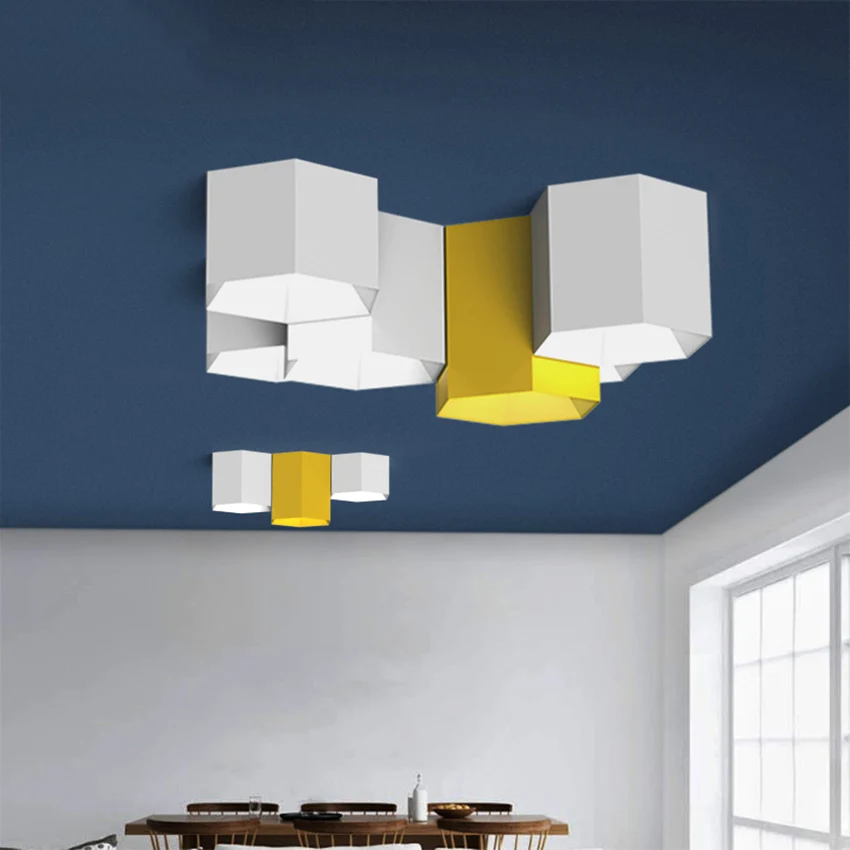 

Modern Macaron Ceiling Lamp Geometric Hexagonal Lighting LOFT Living Room Ceiling Lights Bedroom Corridor Aisle Home Indoor Deco