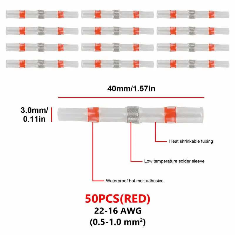 100 шт. электрические соединители для проводов набор припоя термоусадочные